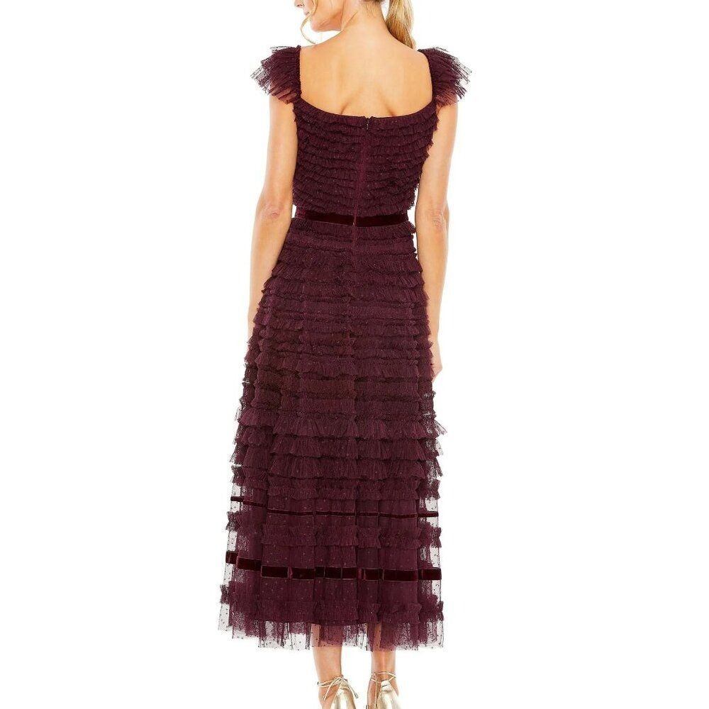Mac Duggal 8054 Size 10 Amethyst Ruffle Tulle Cap Sleeve Tiered Party Midi Dress - Picture 7 of 12